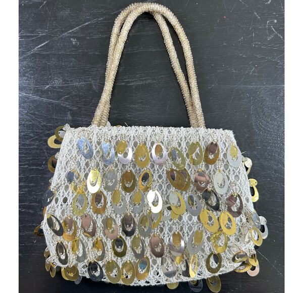 Vintage Sequin- Silver Gold- Mini Bag- fish scale Y2k- zips- some overall wear - Picture 1 of 5